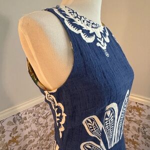 Blue and White Sleeveless Maxi large Dress